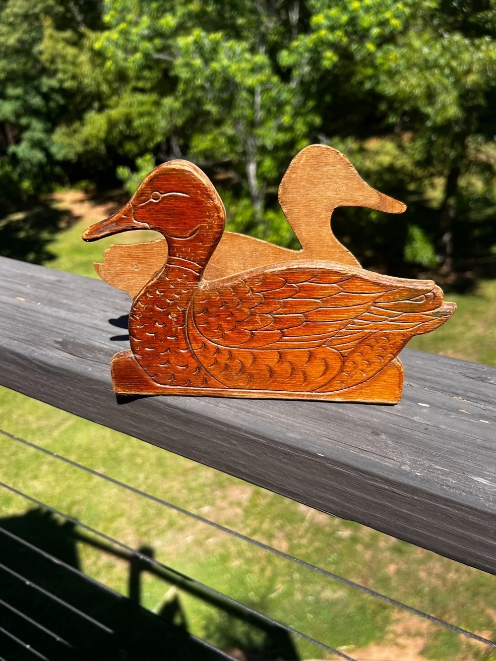 Vintage Carved Wooden Duck Napkin Holder Rustic Kitchen Decor